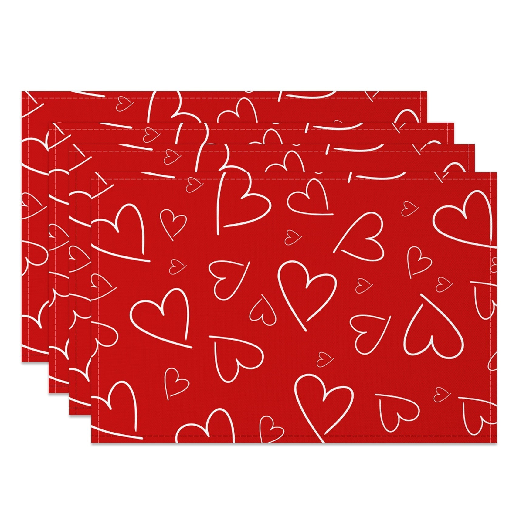 Aperturee - Aperturee Line Hearts Red Valentines Day Set Of 4 Placemats