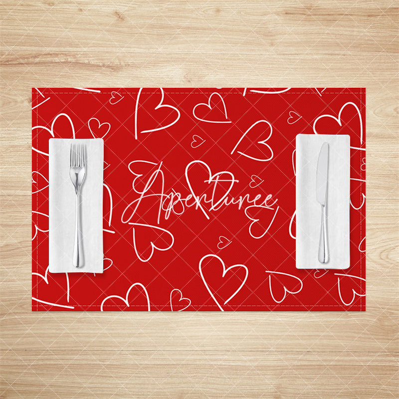 Aperturee - Aperturee Line Hearts Red Valentines Day Set Of 4 Placemats