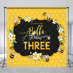 Aperturee - Aperturee Little Bee Honeycomb Custom 3rd Birthday Backdrop