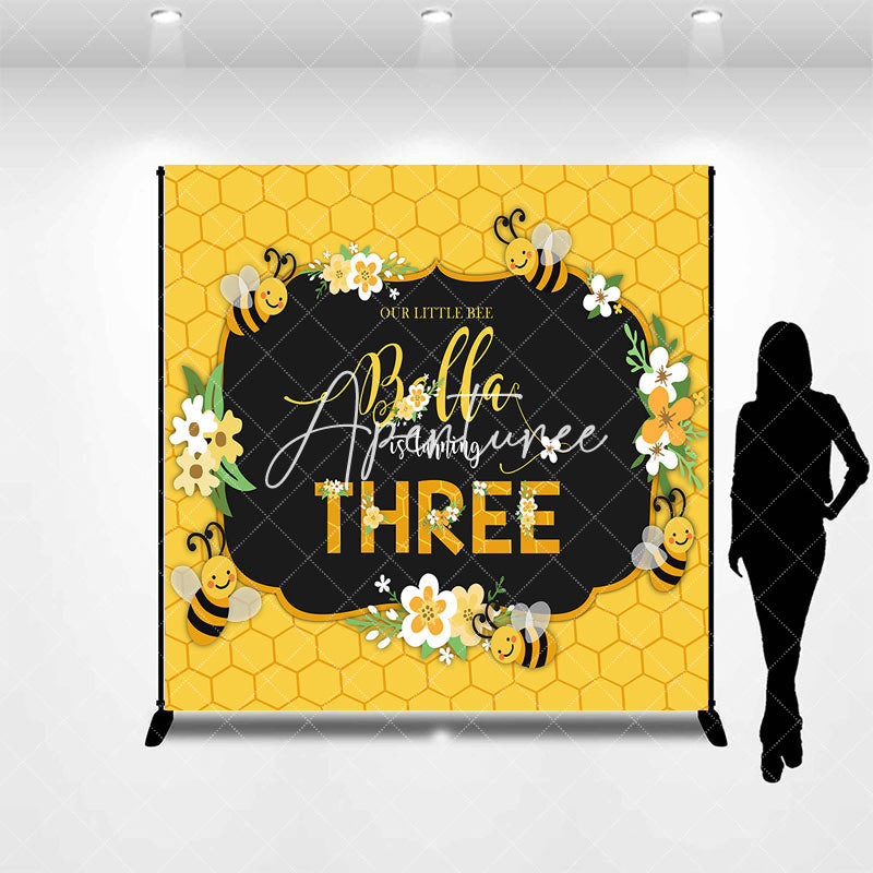 Aperturee - Aperturee Little Bee Honeycomb Custom 3rd Birthday Backdrop