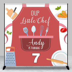 Aperturee - Aperturee Little Chef Apron Custom Name 7th Birthday Backdrop