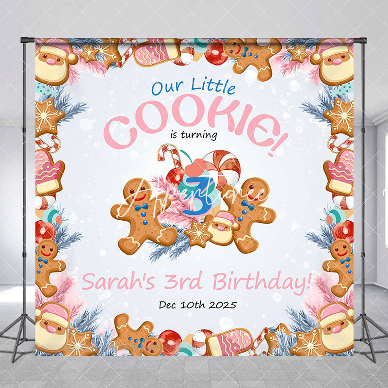 Aperturee - Aperturee Little Cookie Christmas Custom 3rd Birthday Backdrop