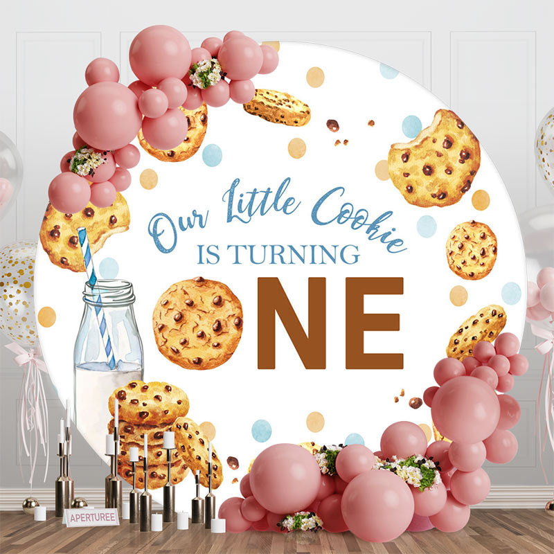 Aperturee - Aperturee Little Cookie Milk White Round 1st Birthday Backdrop