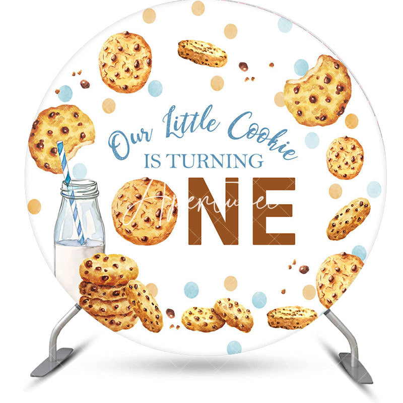 Aperturee - Aperturee Little Cookie Milk White Round 1st Birthday Backdrop