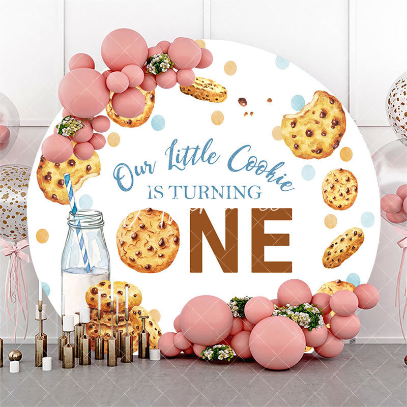 Aperturee - Aperturee Little Cookie Milk White Round 1st Birthday Backdrop