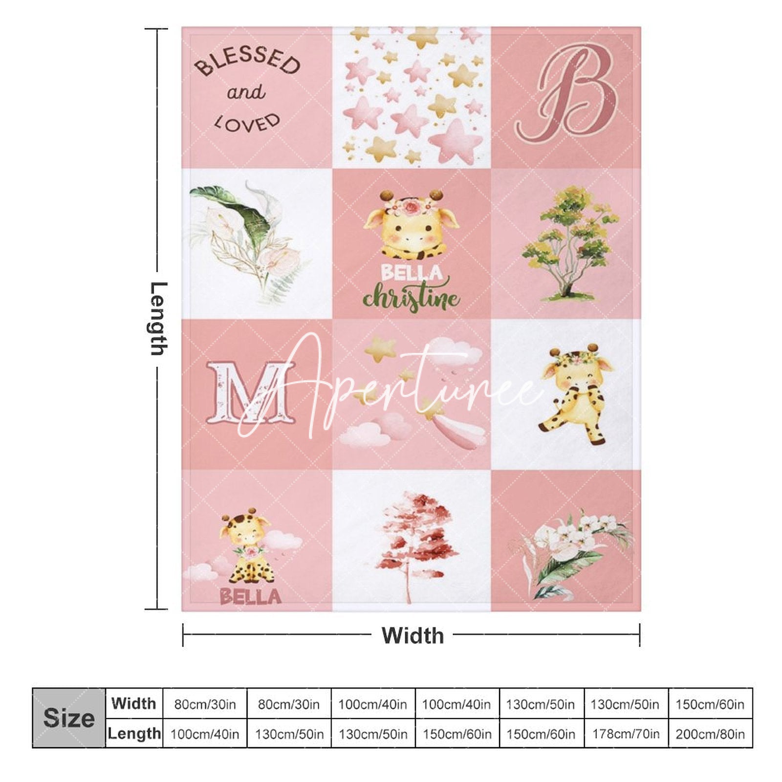 Aperturee - Aperturee Little Cow Plant Floral Plaid Custom Name Blanket