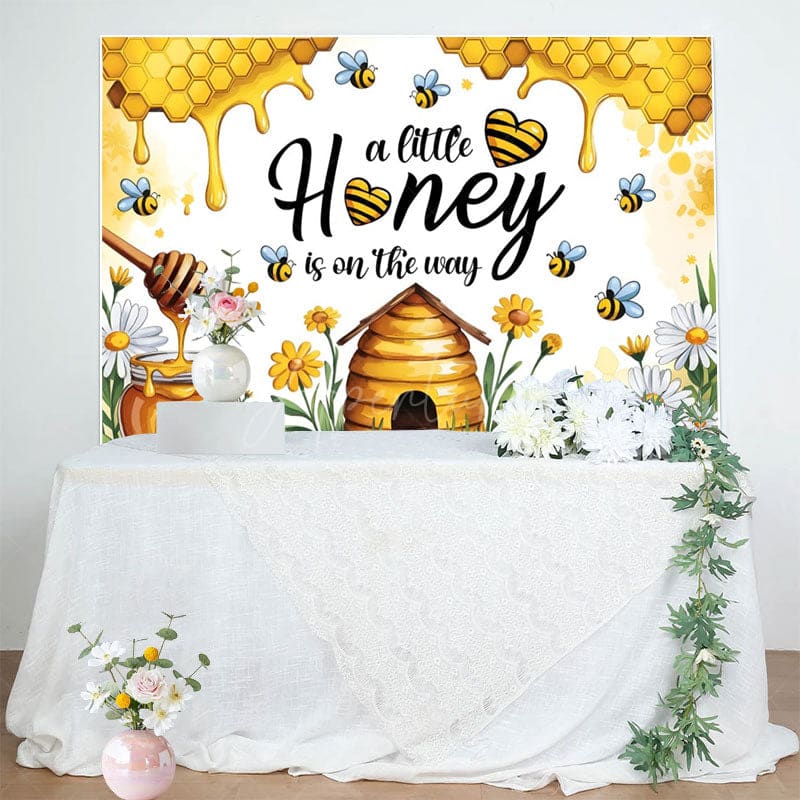 Aperturee - Aperturee Little Honey Is On The Way Cute Baby Shower Backdrop