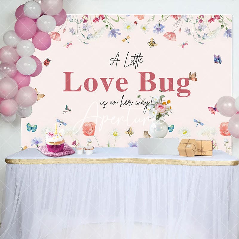 Aperturee - Aperturee Little Love Bug Spring Wildflower Baby Shower Backdrop