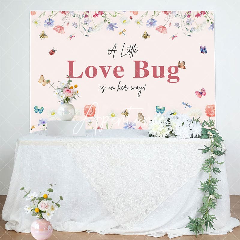 Aperturee - Aperturee Little Love Bug Spring Wildflower Baby Shower Backdrop