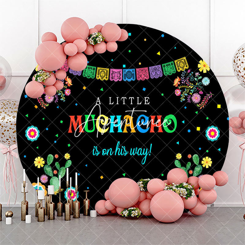 Aperturee - Aperturee Little Muchacho Floral Round Baby Shower Backdrop