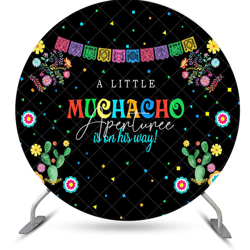 Aperturee - Aperturee Little Muchacho Floral Round Baby Shower Backdrop