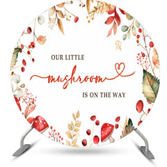 Aperturee - Aperturee Little Mushroom Leaves Round Baby Shower Backdrop