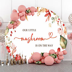 Aperturee - Aperturee Little Mushroom Leaves Round Baby Shower Backdrop