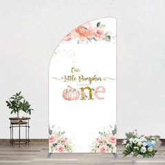 Aperturee - Aperturee Little Pumpkin Pink Floral 1st Birthday Arch Backdrop