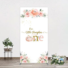 Aperturee - Aperturee Little Pumpkin Pink Floral 1st Birthday Arch Backdrop