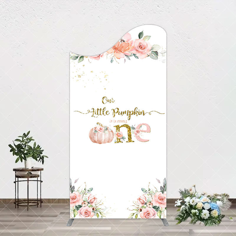 Aperturee - Aperturee Little Pumpkin Pink Floral 1st Birthday Arch Backdrop