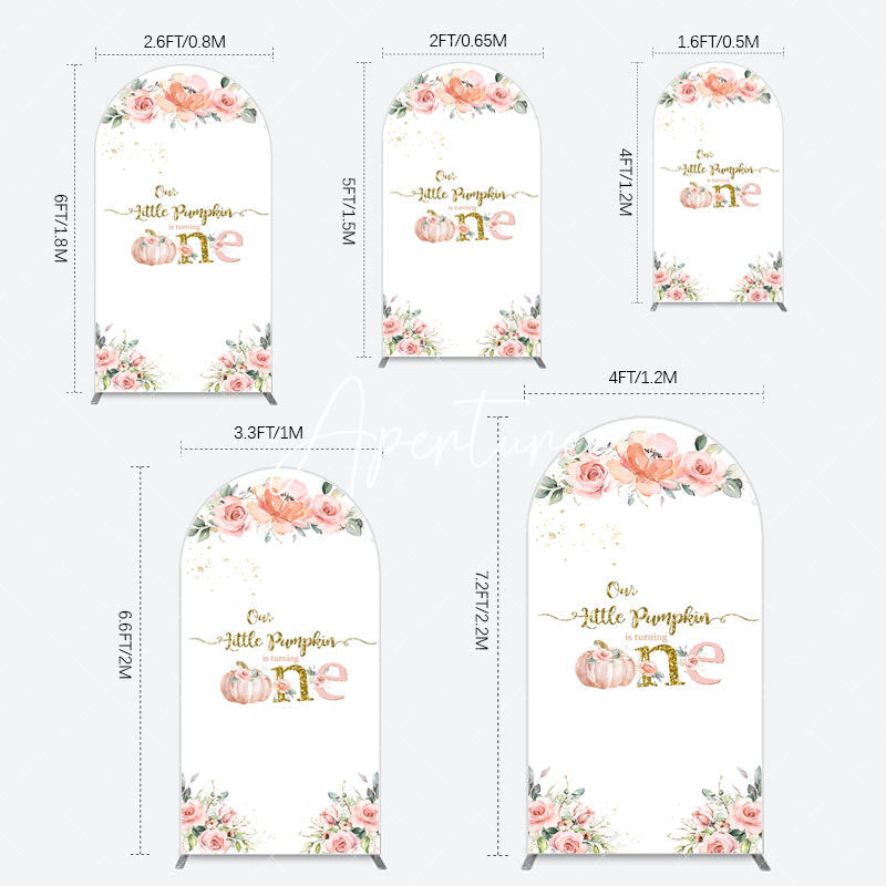 Aperturee - Aperturee Little Pumpkin Pink Floral 1st Birthday Arch Backdrop