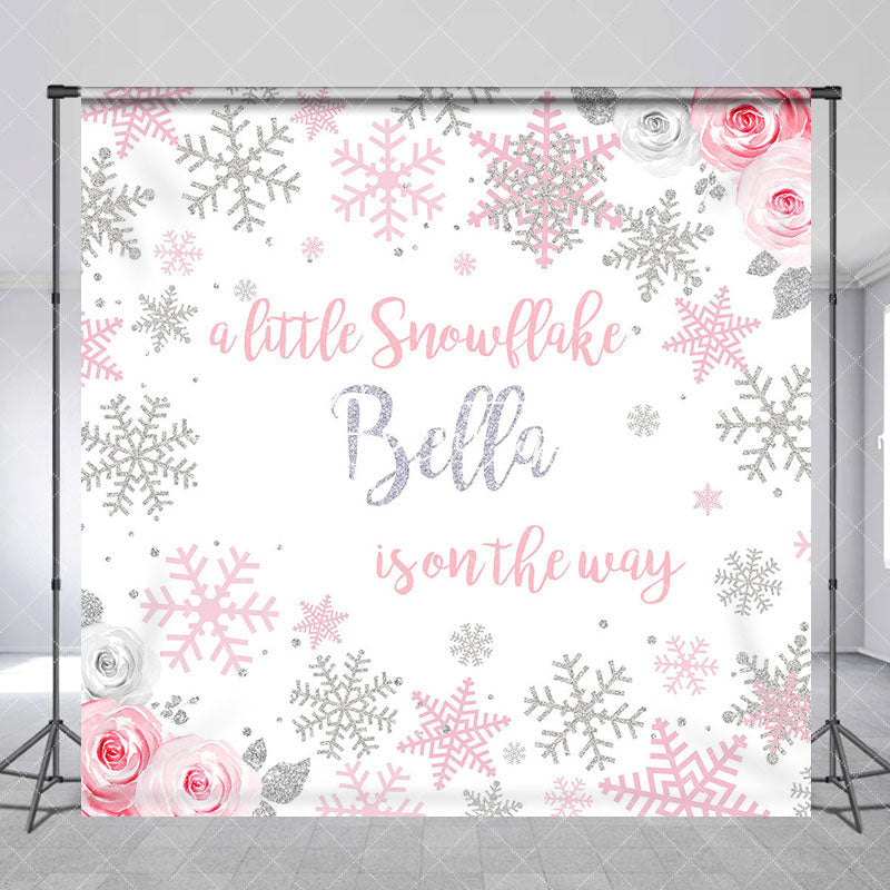 Aperturee - Aperturee Little Snowflake Floral Custom Baby Shower Backdrop