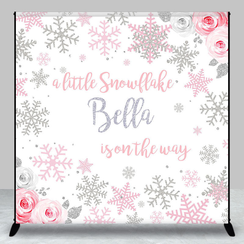 Aperturee - Aperturee Little Snowflake Floral Custom Baby Shower Backdrop