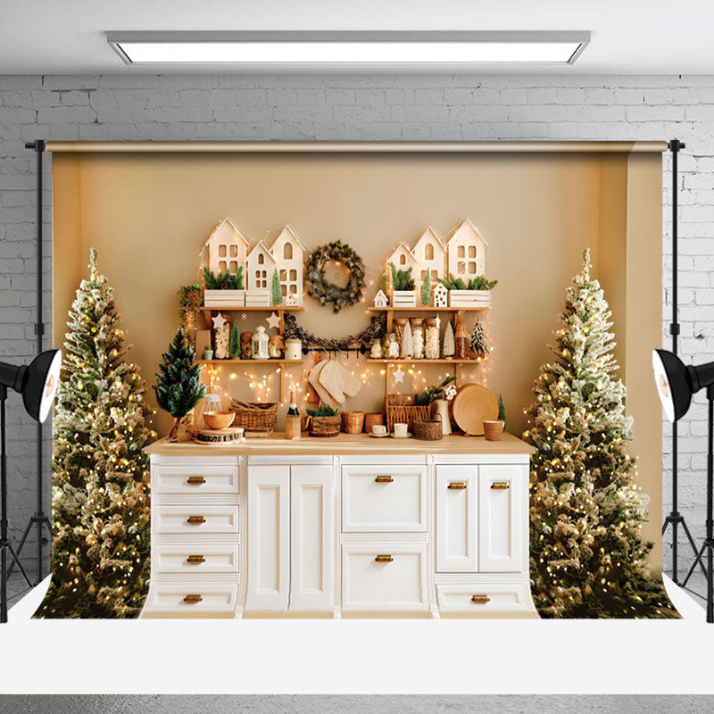 Aperturee - Aperturee Log Style Bar Counter Xmas Trees Christmas Backdrop