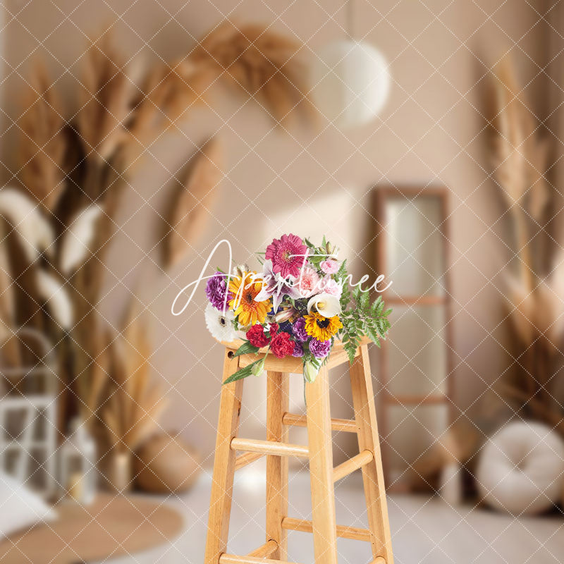 Aperturee - Aperturee Log Style Boho Pampas Grass Window Light Backdrop