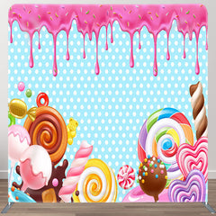 Aperturee - Aperturee Lollipop Blue Theme Fabric Backdrop Cover for Birthday