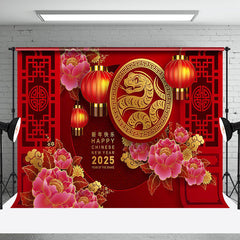 Aperturee - Aperturee Lotus Red Festive Happy Chinese New Year Backdrop