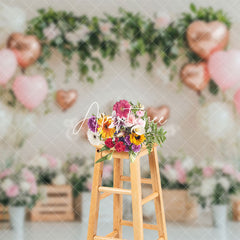 Aperturee - Aperturee Love Balloons Greenery Floral Valentines Day Backdrop