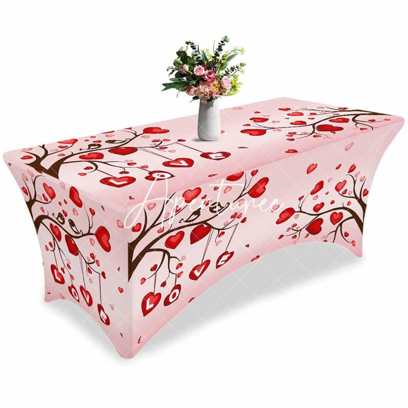 Aperturee - Aperturee Love Heart Tree Valentines Day Stretch Table Cover