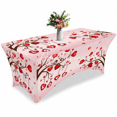 Aperturee - Aperturee Love Heart Tree Valentines Day Stretch Table Cover