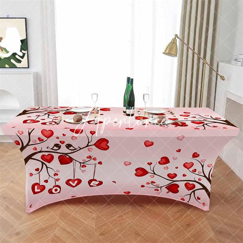 Aperturee - Aperturee Love Heart Tree Valentines Day Stretch Table Cover