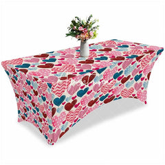 Aperturee - Aperturee Love Hearts Burlap Valentines Day Stretch Table Cover