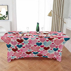 Aperturee - Aperturee Love Hearts Burlap Valentines Day Stretch Table Cover