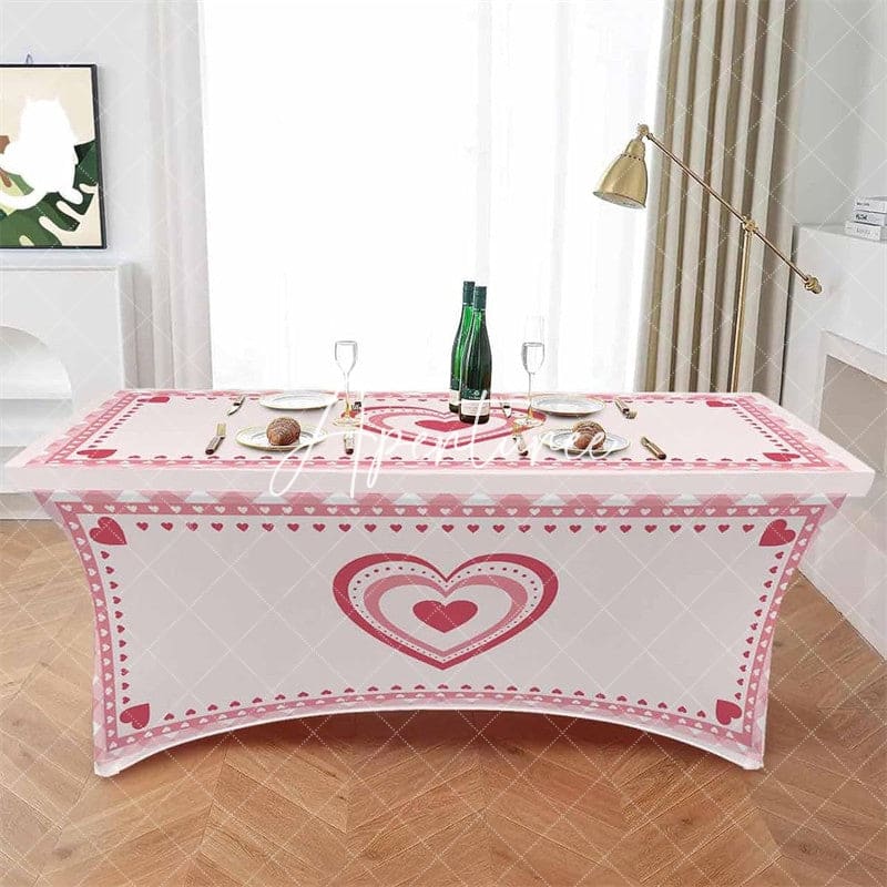 Aperturee - Aperturee Love Hearts Happy Valentines Day Stretch Table Cover