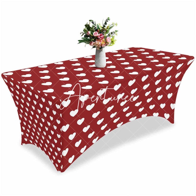 Aperturee - Aperturee Love Romantic Heart Valentines Day Stretch Table Cover