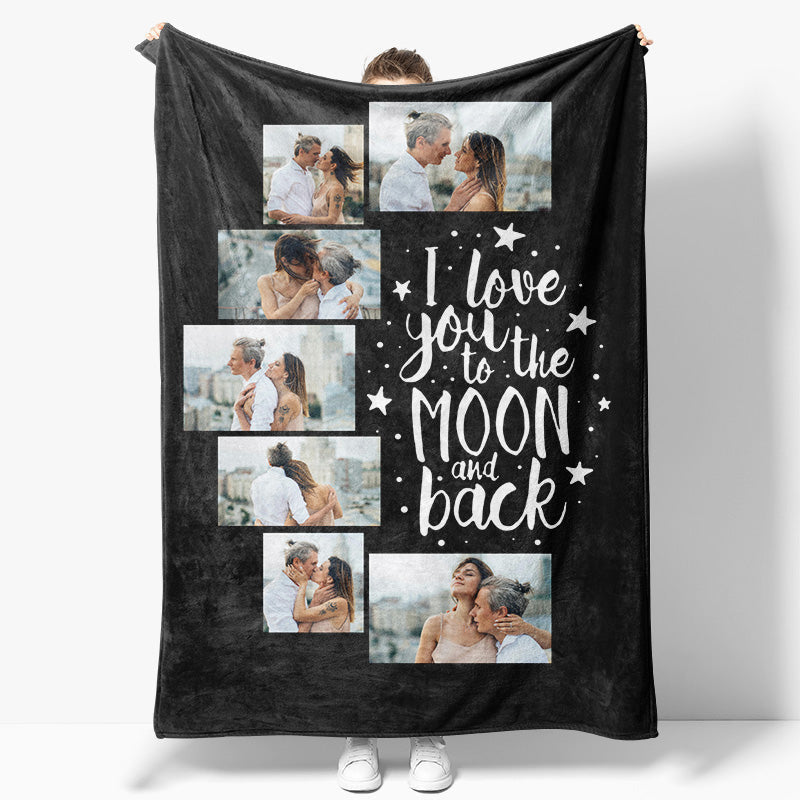 Aperturee - Aperturee Love You To The Moon Back Black Custom Photo Blanket