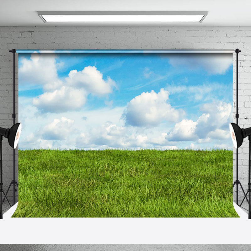 Aperturee - Aperturee Lovely Clouds Lush Grassland Photography Backdrop