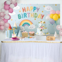 Aperturee - Aperturee Lovely Rainbow Balloon Cake Smash Birthday Backdrop