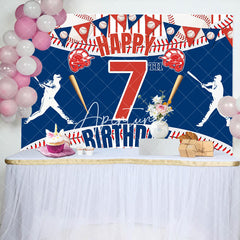 Aperturee - Aperturee Lucky 7 Baseball Happy Birthday Flag Sport Backdrop