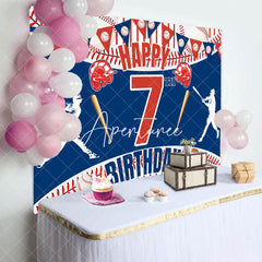 Aperturee - Aperturee Lucky 7 Baseball Happy Birthday Flag Sport Backdrop