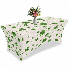 Aperturee - Aperturee Lucky Green Leaves St Patricks Day Stretch Table Cover