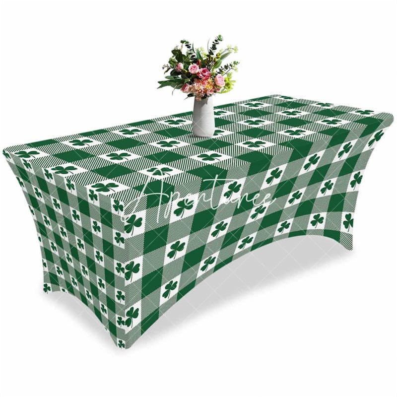 Aperturee - Aperturee Lucky Leaf Clovers St Patricks Day Stretch Table Cover