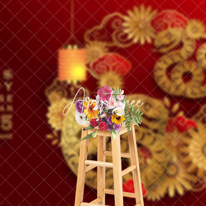 Aperturee - Aperturee Lunar Happy New Year 2025 Lanterns Flowers Backdrop