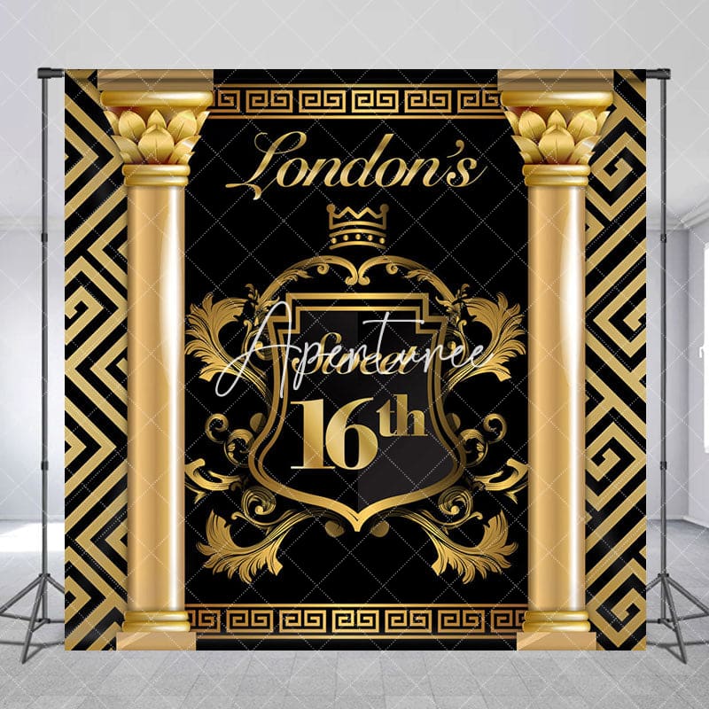 Aperturee - Aperturee Luxurious Black Gold Custom Name Birthday Backdrop