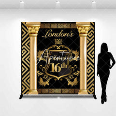 Aperturee - Aperturee Luxurious Black Gold Custom Name Birthday Backdrop