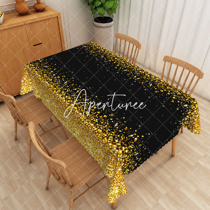 Aperturee - Aperturee Luxurious Black Golden Wavy Edge Design Tablecloth