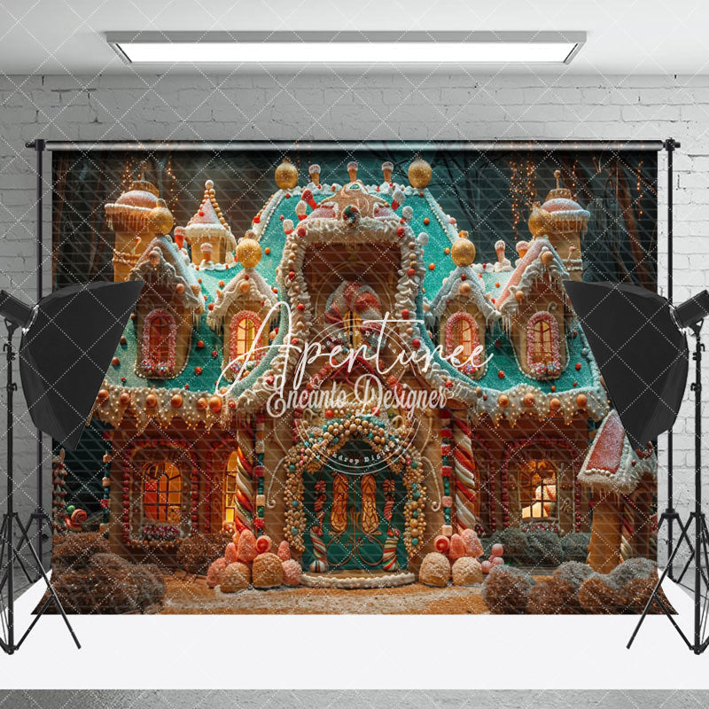 Aperturee - Aperturee Luxurious Candy Gingerbread House Christmas Backdrop