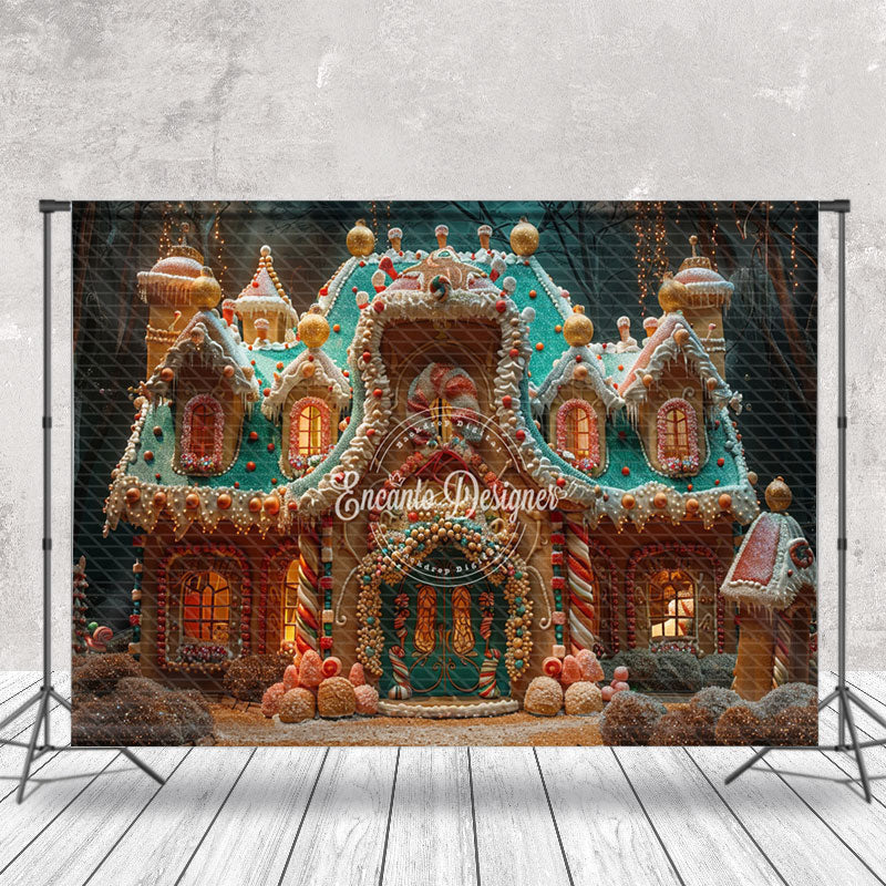 Aperturee - Aperturee Luxurious Candy Gingerbread House Christmas Backdrop