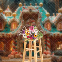 Aperturee - Aperturee Luxurious Candy Gingerbread House Christmas Backdrop