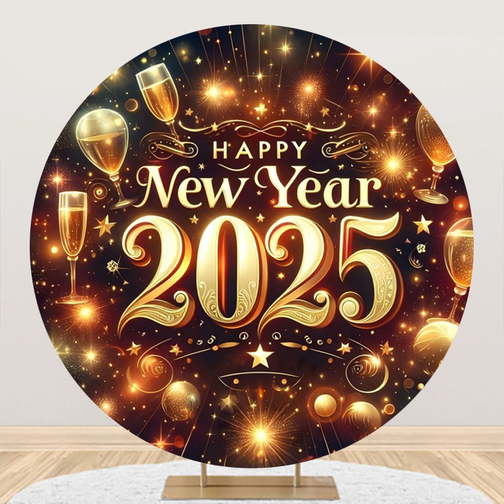 Aperturee - Aperturee Luxurious Golden Champagne New Year Round Backdrop